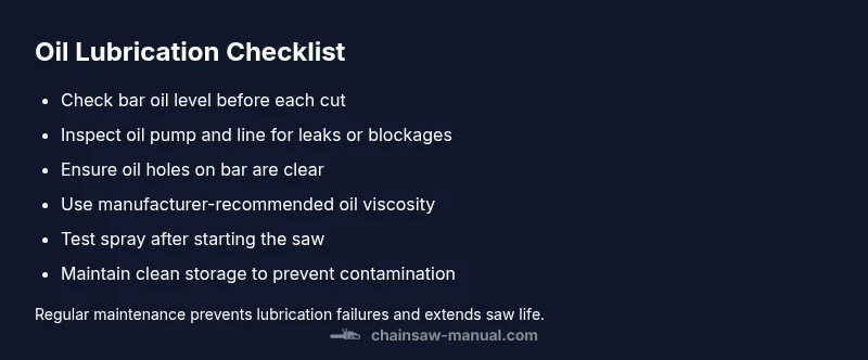 Checklist infographic for chainsaw oil lubrication troubleshooting