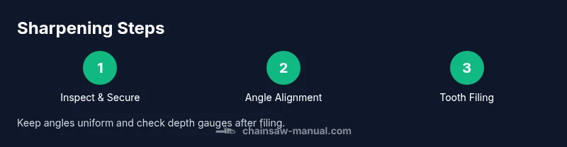 Infographic showing steps to sharpen a chainsaw chain
