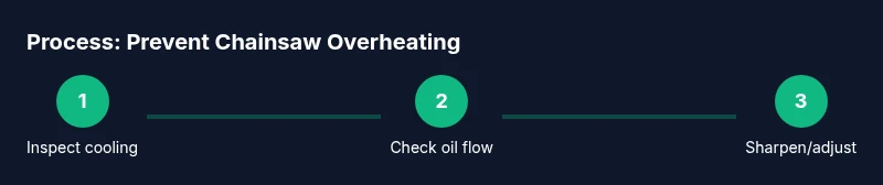 Three-step process diagram for preventing chainsaw overheating