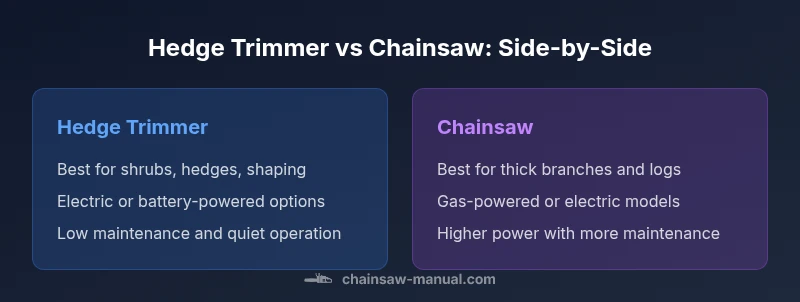 Comparison infographic: hedge trimmer vs chainsaw