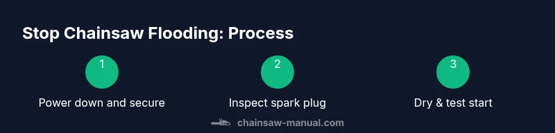Infographic showing steps to stop chainsaw flooding