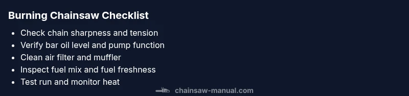 Checklist infographic for troubleshooting burning chainsaw