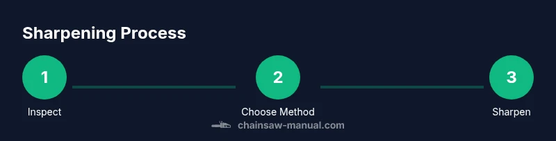 Infographic showing steps for sharpening chainsaw chains