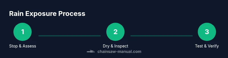 Process flow showing stop, dry, inspect, and test steps after rain exposure