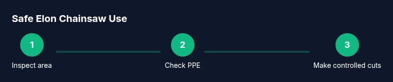 Infographic showing a 3-step process for safe Elon Chainsaw use