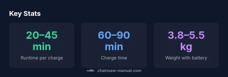 Infographic showing runtime, charge time, and weight for battery chainsaws