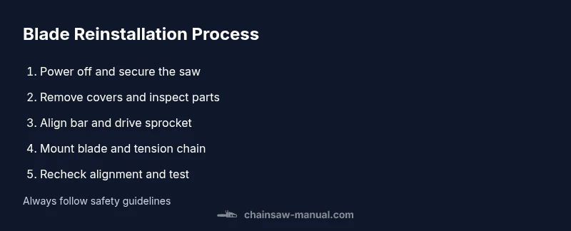 Process diagram for reinstalling a chainsaw blade