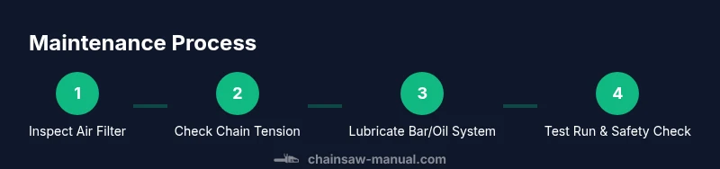 Process infographic showing steps to maintain MS 211 Stihl chainsaw