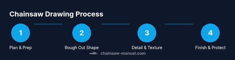 Infographic showing a process flow for safe chainsaw drawing steps
