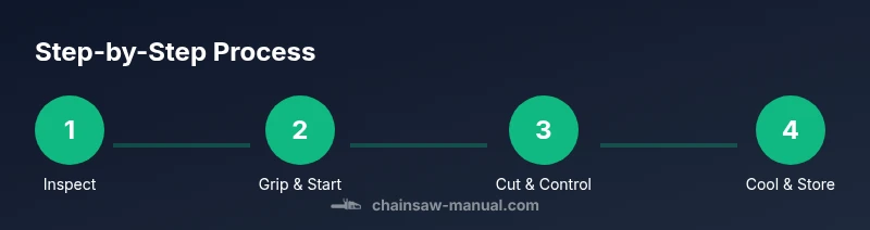 Tailwind-styled infographic showing a four-step process for safe chainsaw use