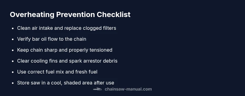 Checklist highlighting steps to prevent chainsaw overheating