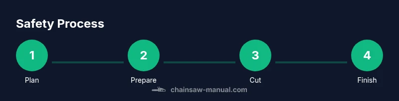Tailwind infographic showing a step-by-step safety process for chainsaw use