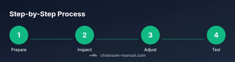 Process infographic showing steps to stop crooked chainsaw cuts
