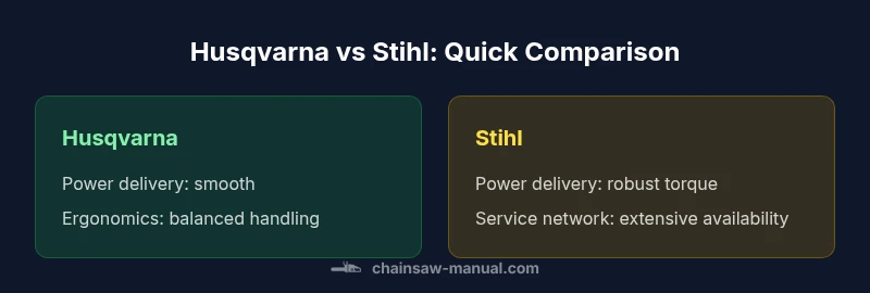 Infographic comparing Husqvarna vs Stihl chainsaws by power and support