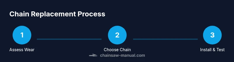 Infographic showing steps to replace a chainsaw chain