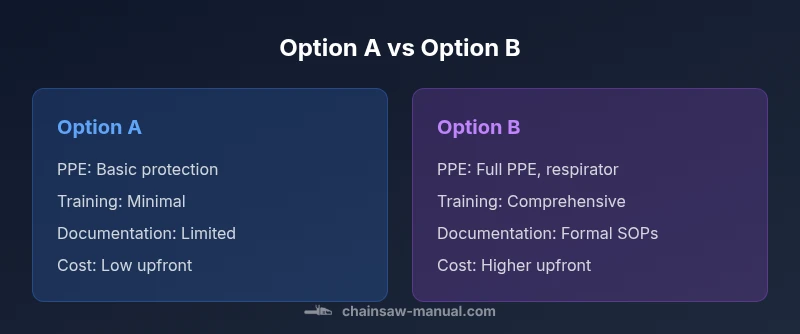 Infographic comparing minimal PPE vs comprehensive risk management in workshop safety