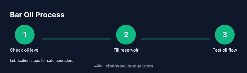 Infographic showing bar oil flow steps for chainsaw lubrication