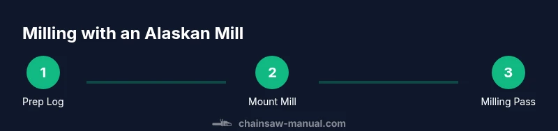 Process diagram showing milling steps with an Alaskan mill