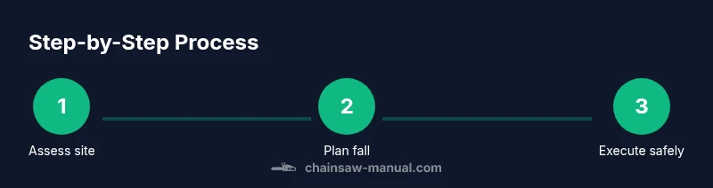 Process infographic showing steps to safely chainsaw a tree