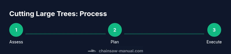 Tailwind infographic showing a 3-step process: Assess, Plan, Execute for cutting large trees