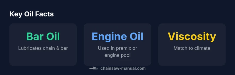 Infographic showing bar oil, engine oil, and viscosity for chainsaws