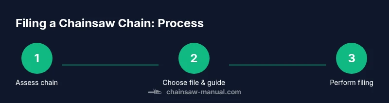 Infographic showing three steps: assess chain, select file and guide, perform filing