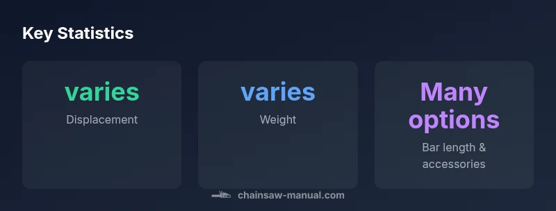 Infographic showing Stihl 029 chain saw variations in displacement, weight, and bar options