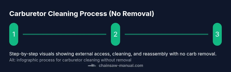 Process infographic showing steps to clean a chainsaw carburetor without removing it
