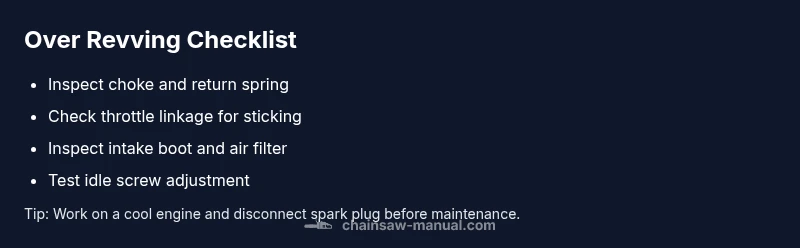 Checklist infographic for diagnosing chainsaw over revving