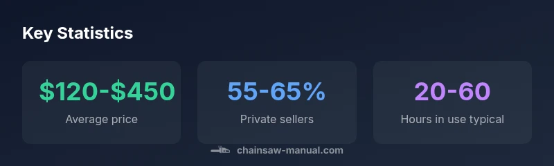 Infographic showing used chainsaw price ranges, seller types, and typical usage hours