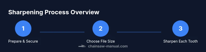 Infographic showing the steps in chainsaw sharpening with file and gauges