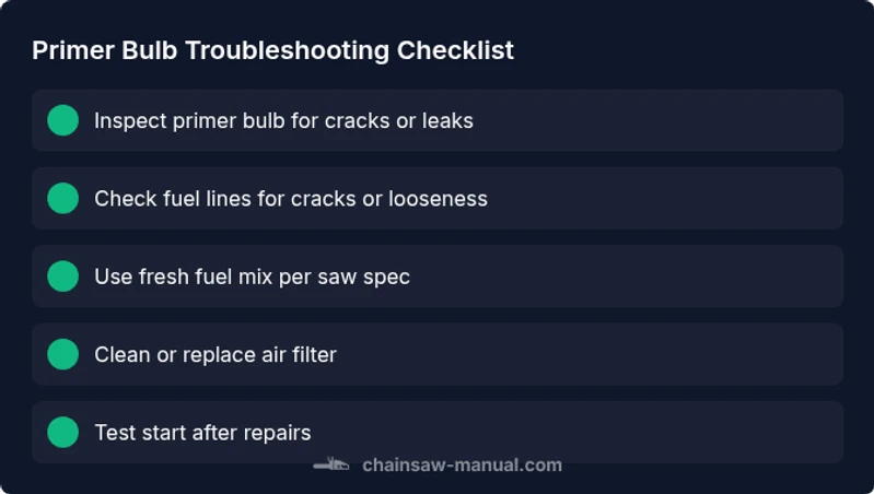 Primer bulb troubleshooting checklist for chainsaw
