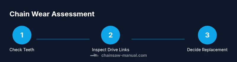 Process infographic showing chain wear assessment and replacement steps